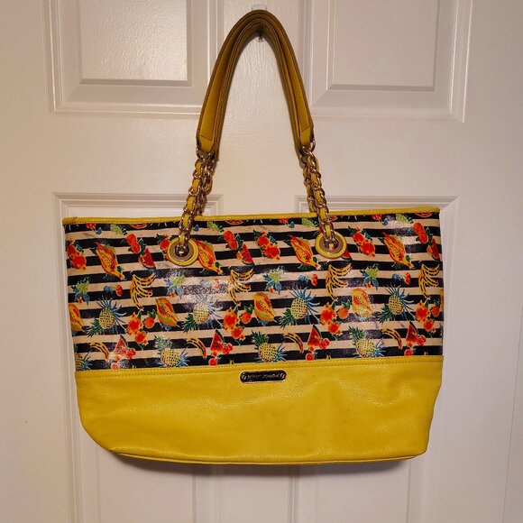 Betsey Johnson Banana Split Tote Bag Fruit Striped Yellow - Picture 10 of 16